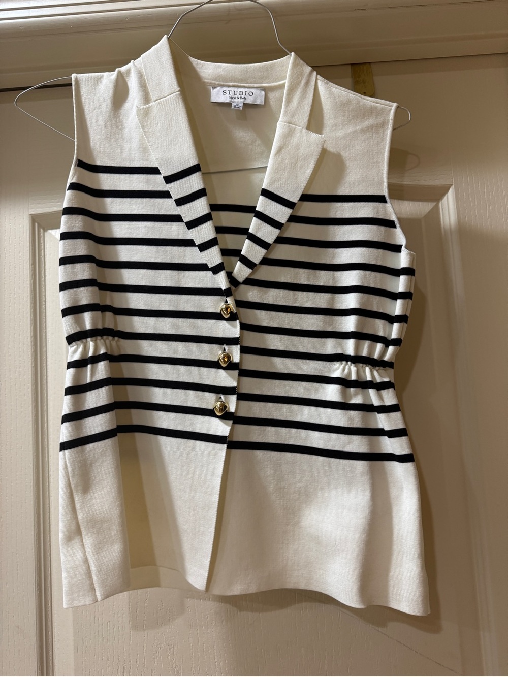 Studio sleeveless striped knit vest - White and Black